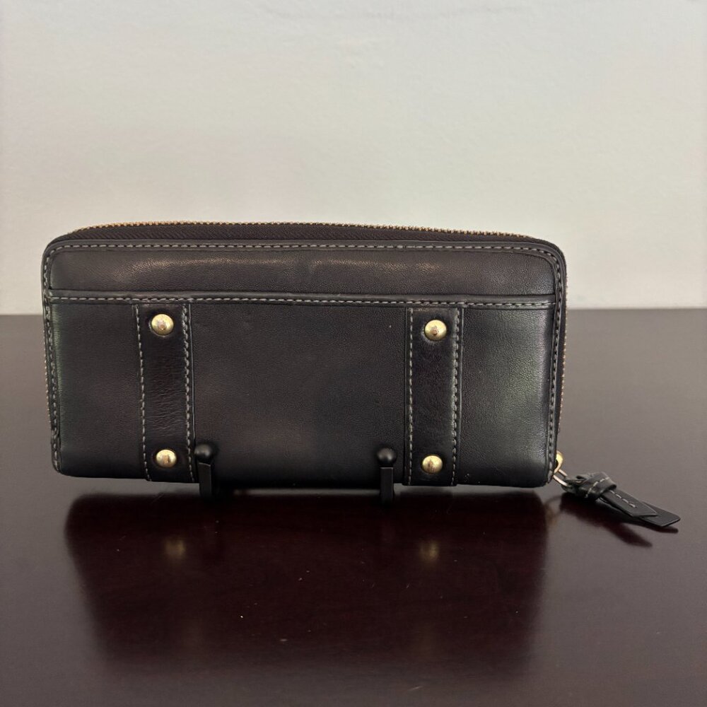 Coach Zoe Black Leather Zip Around Accordion Wallet - Picture 3 of 8